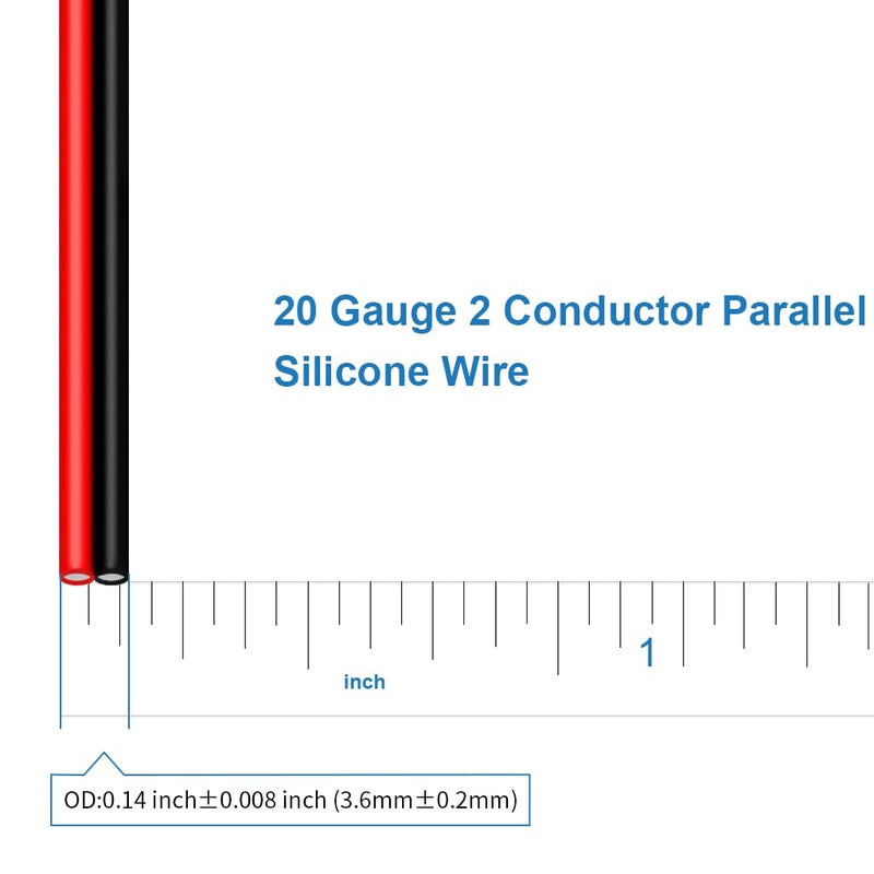 BNTECHGO 20 Gauge Flexible 2 Conductor Parallel Silicone Wire Spool Red Black High Resistant 200 deg C 600V for Single Color LED Strip Extension Cable Cord,Model,50ft Stranded Tinned Copper Wire - Image 3
